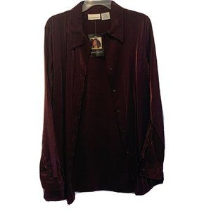 Women Black Red Pin Stripe Button Down Blouse Long Sleeve Sz 10 NWT Jaclyn Smith